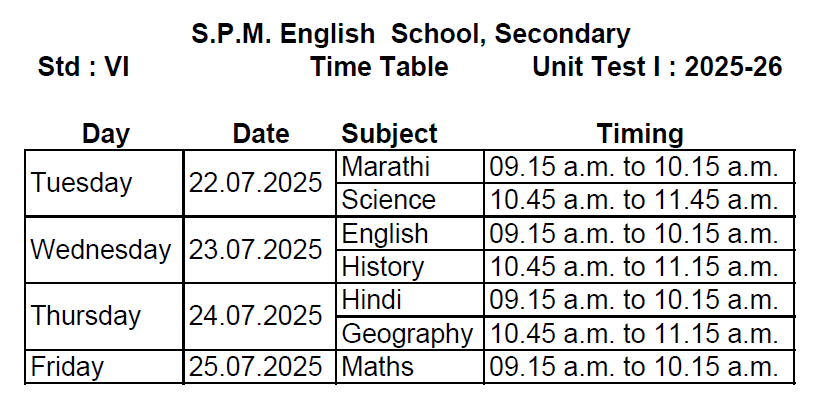 6th timetable 
