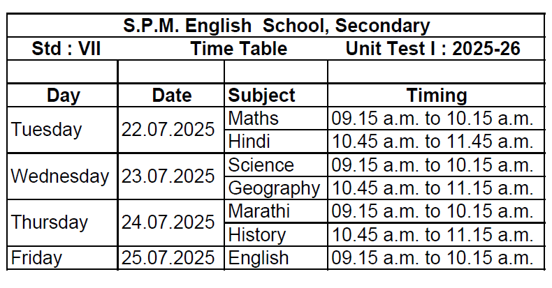 7th timetable