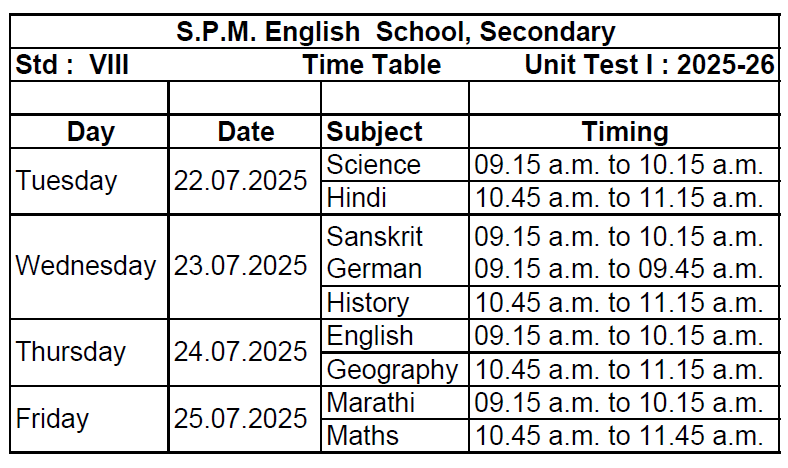 8th timetable 