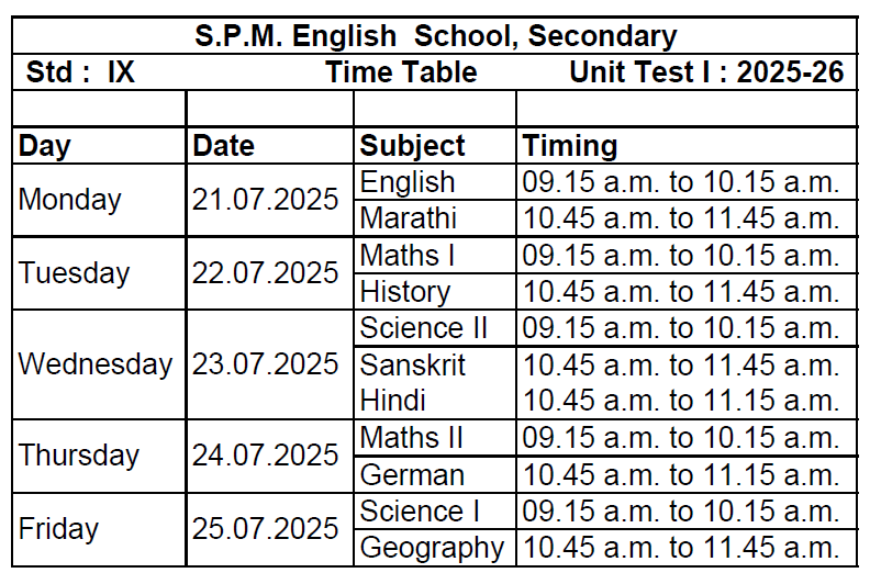 9th timetable 
